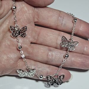Womens Silver Tone Filigree Butterfly Ankle Bracelet Anklet 8.5 - 11"